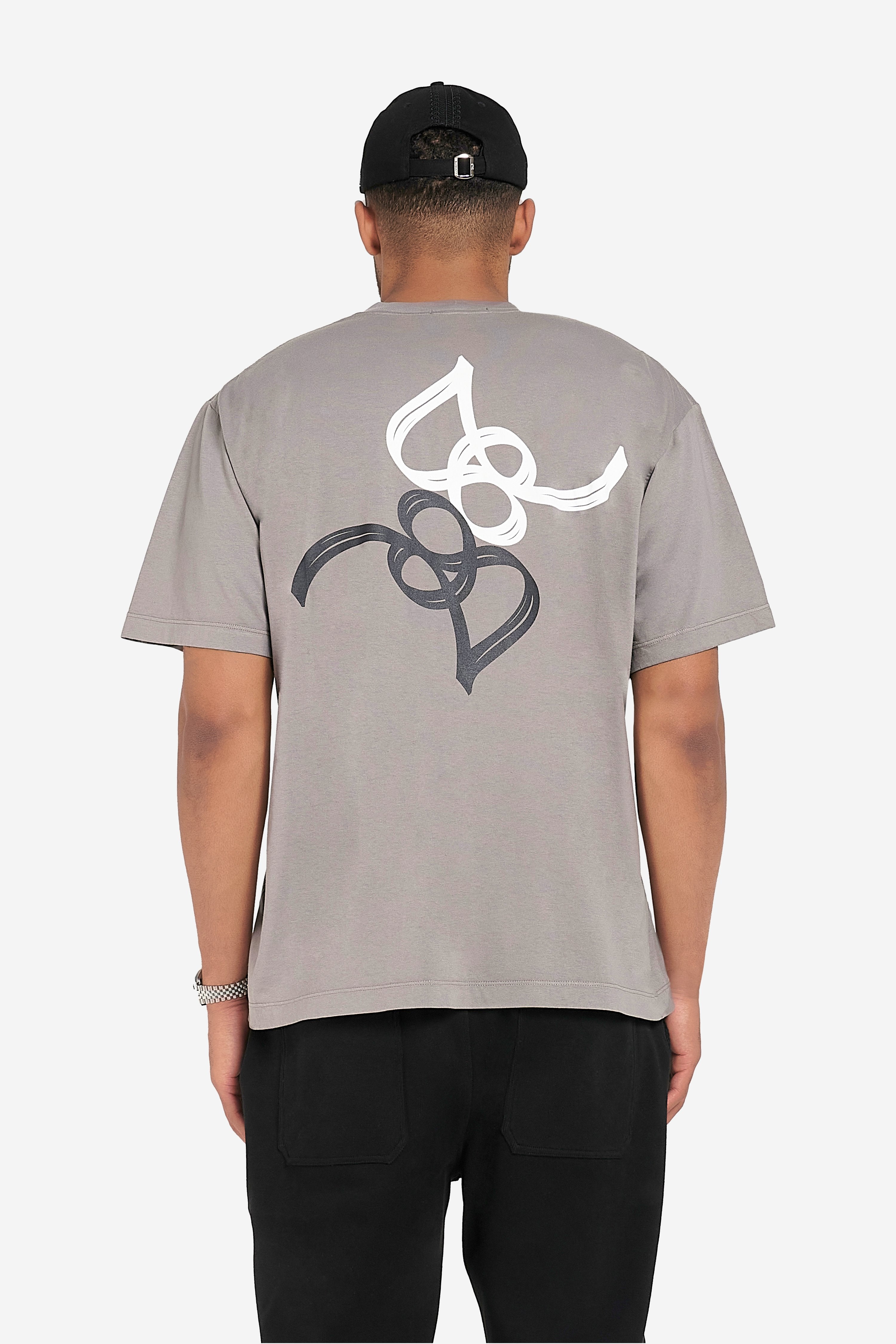 'Calligraphy' Print T-Shirt - Grey
