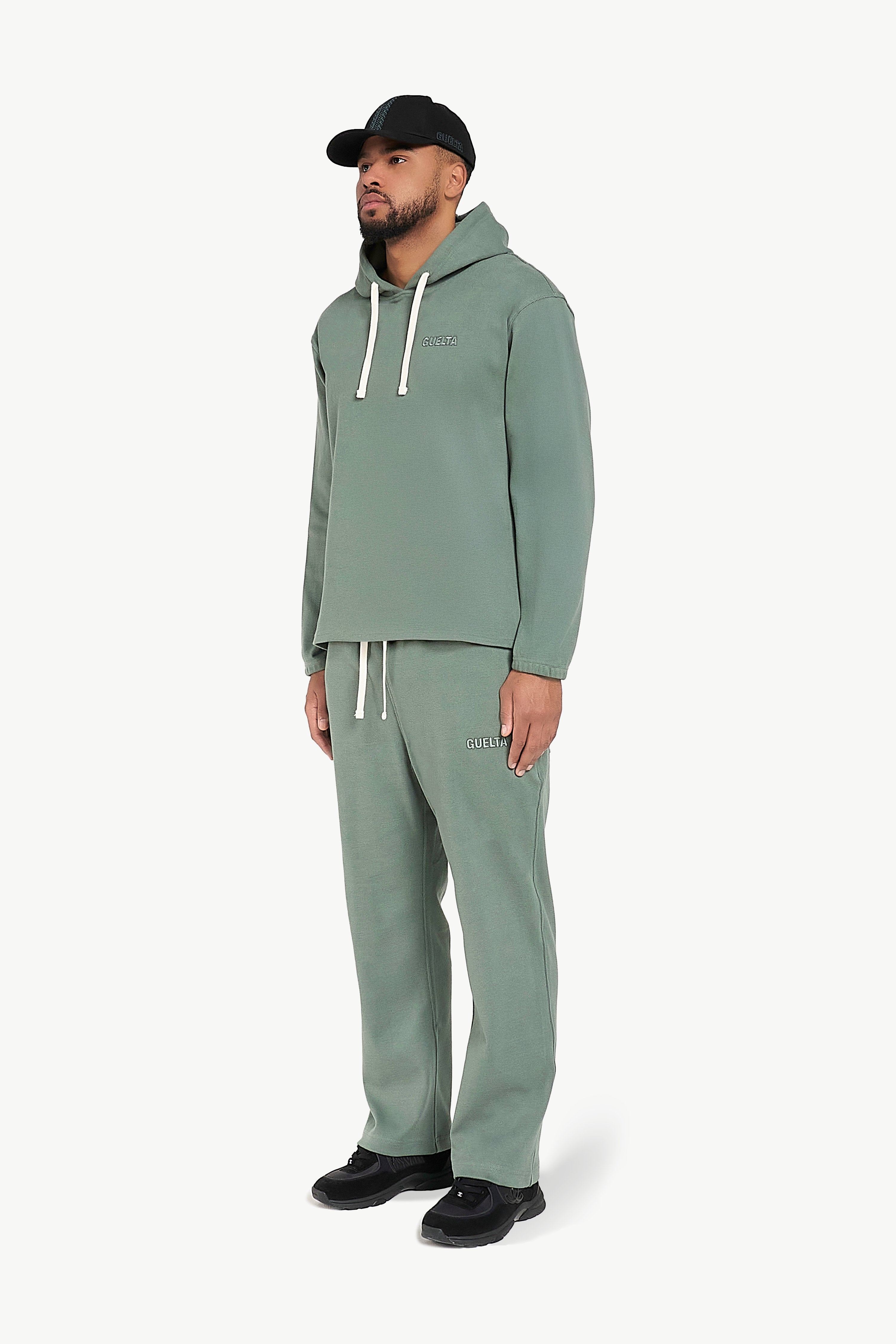 Ribbed Cotton Sweatpants - Green