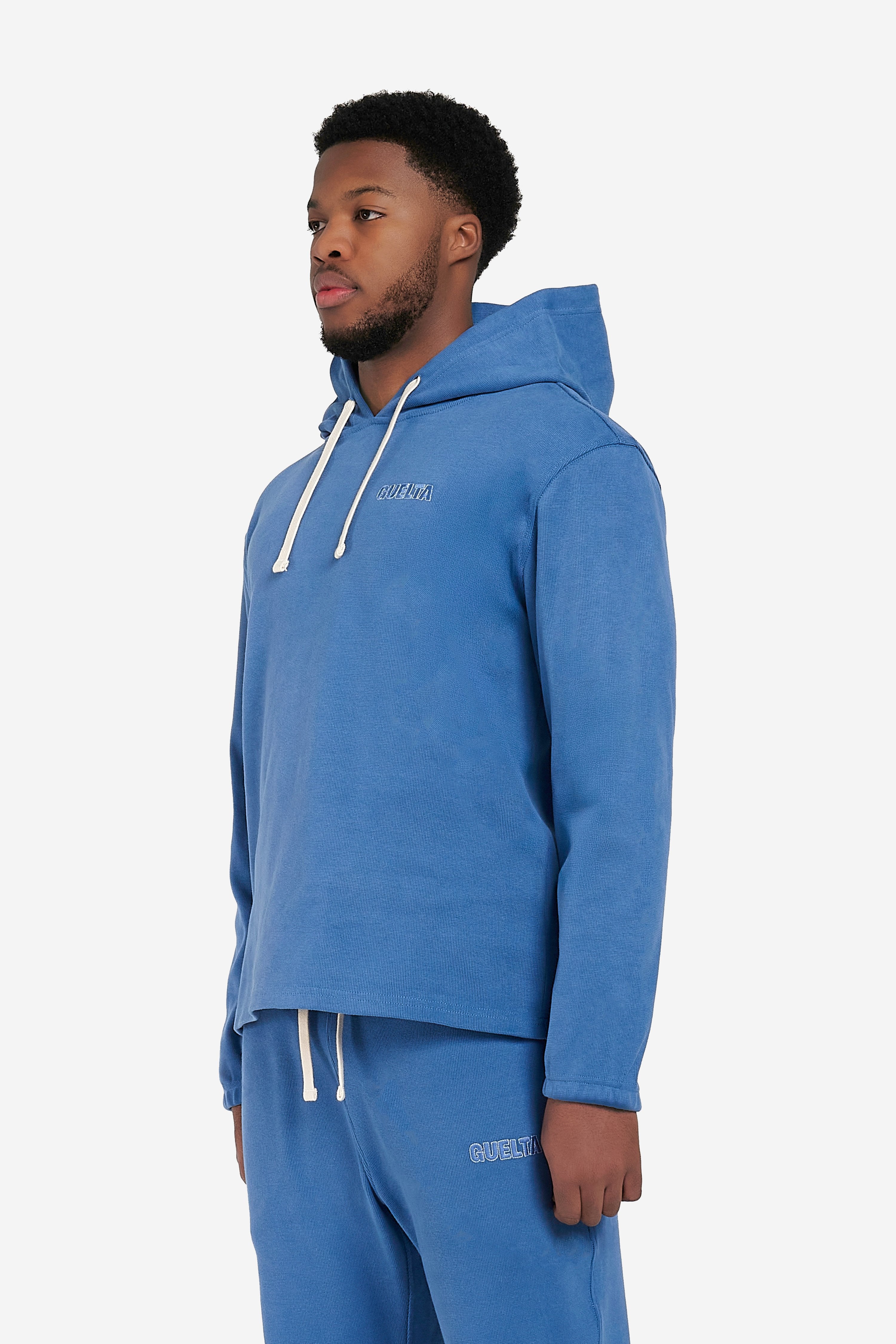 Ribbed Cotton Hoodie - Blue