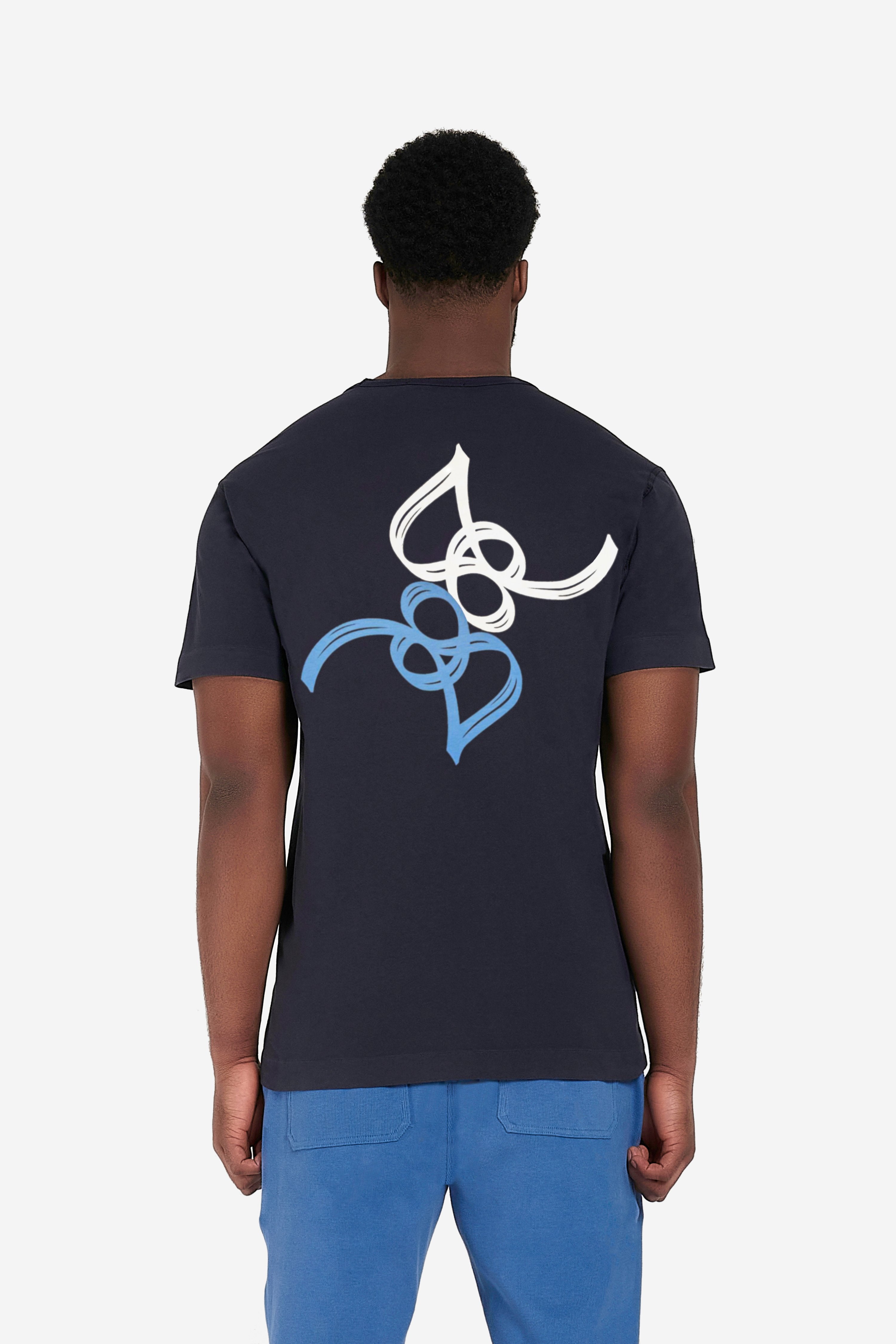 'Calligraphy' Print T-Shirt - Navy Blue