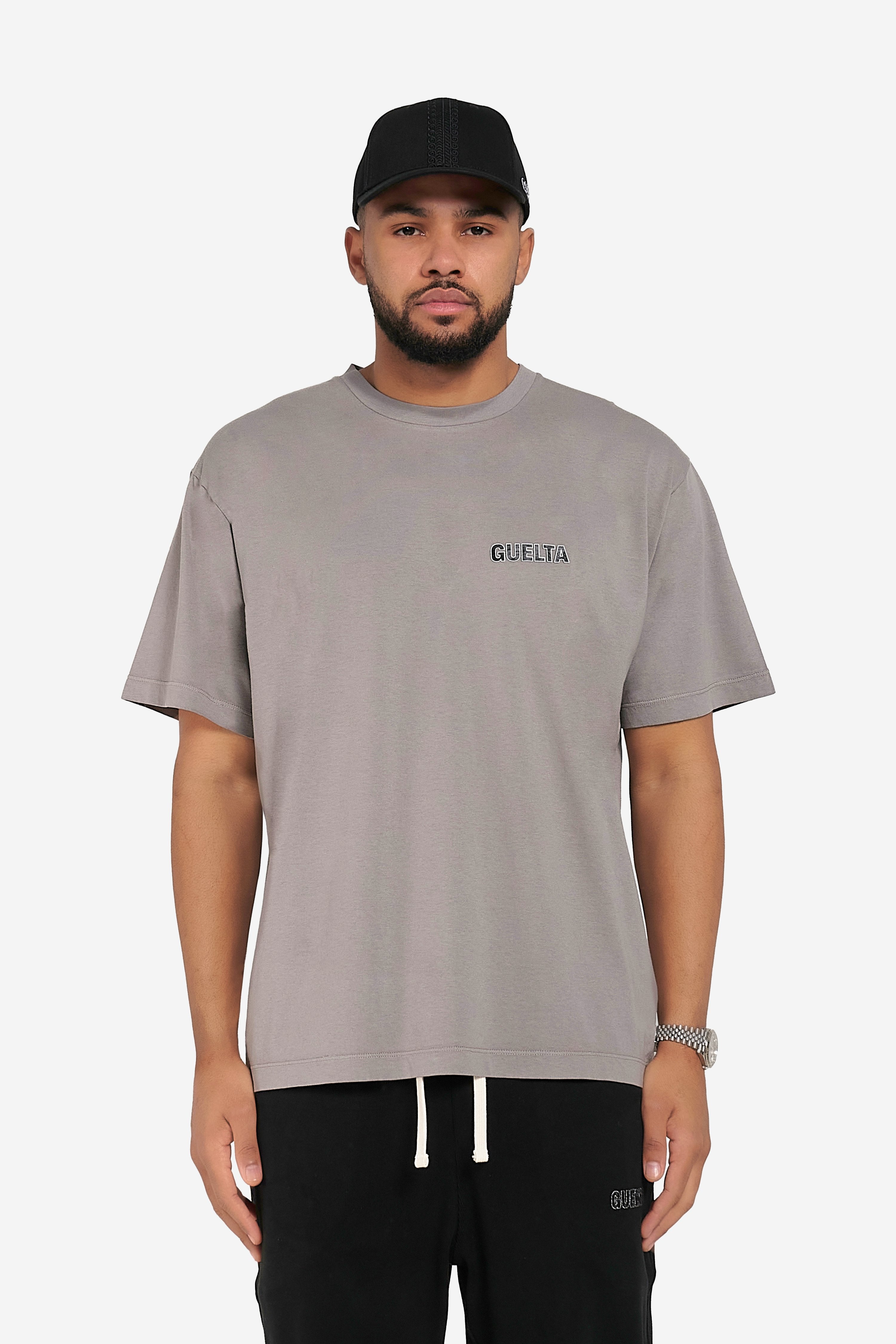 'Calligraphy' Print T-Shirt - Grey