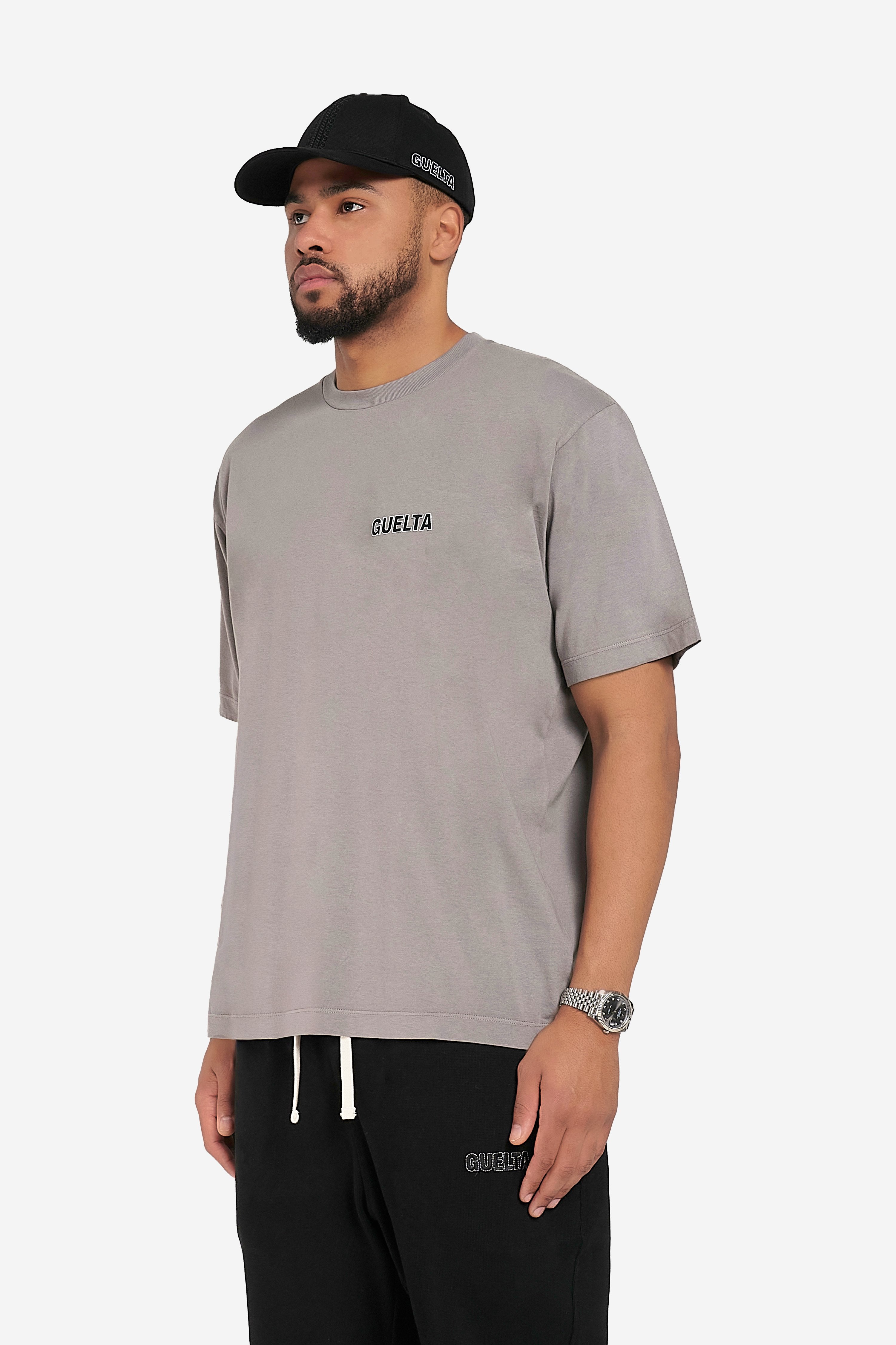 'Calligraphy' Print T-Shirt - Grey