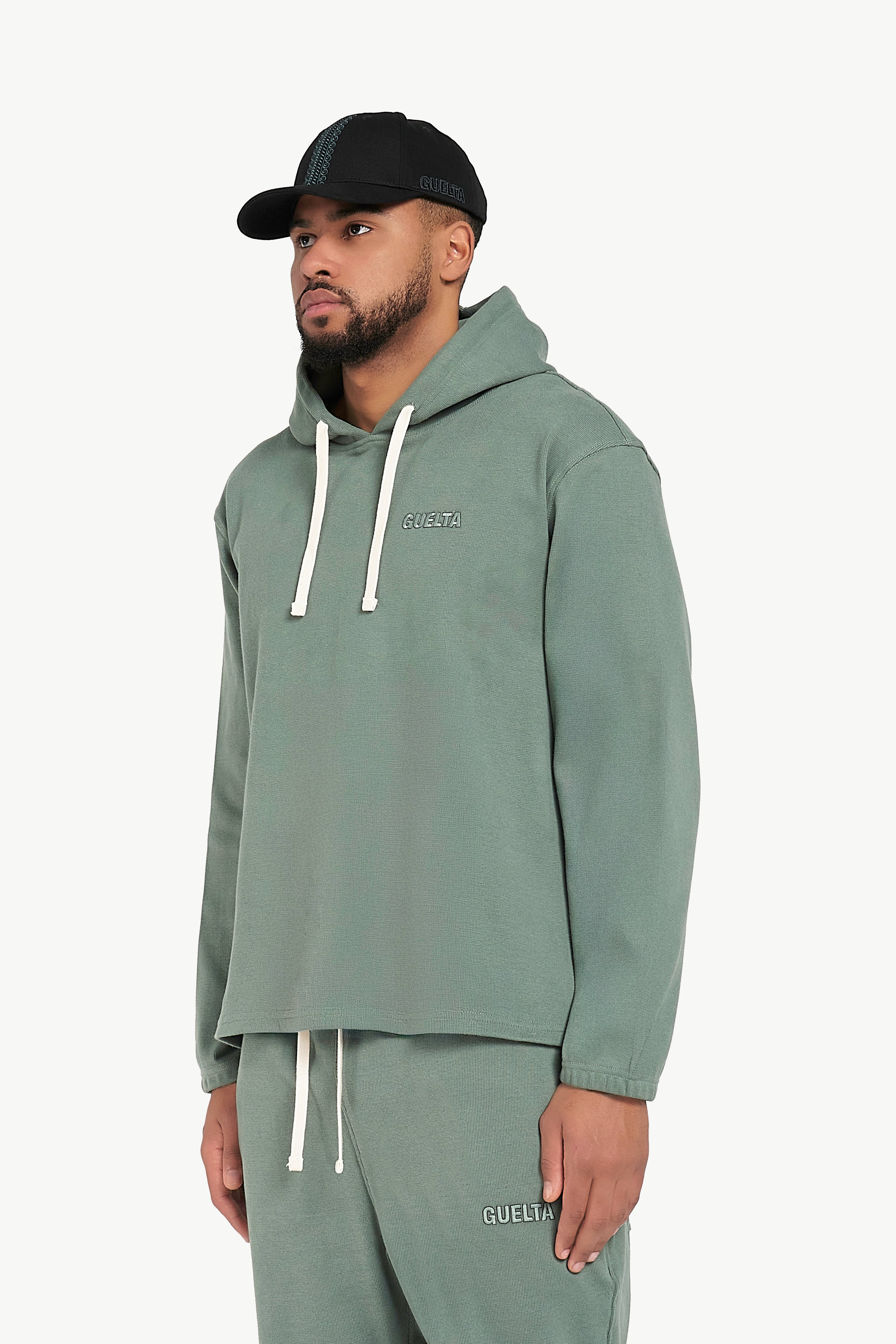 Ribbed Cotton Hoodie - Green