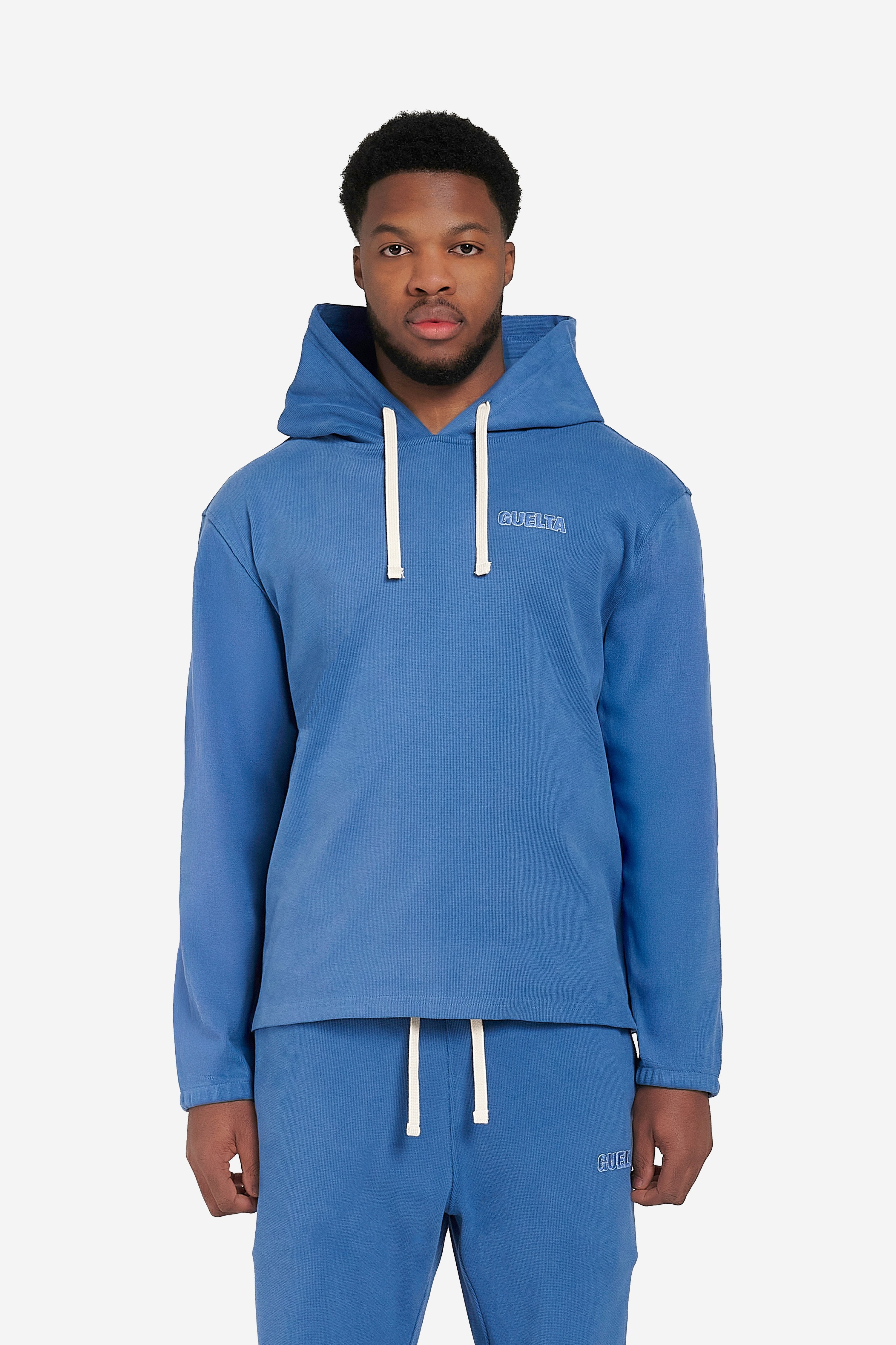 Ribbed Cotton Hoodie - Blue