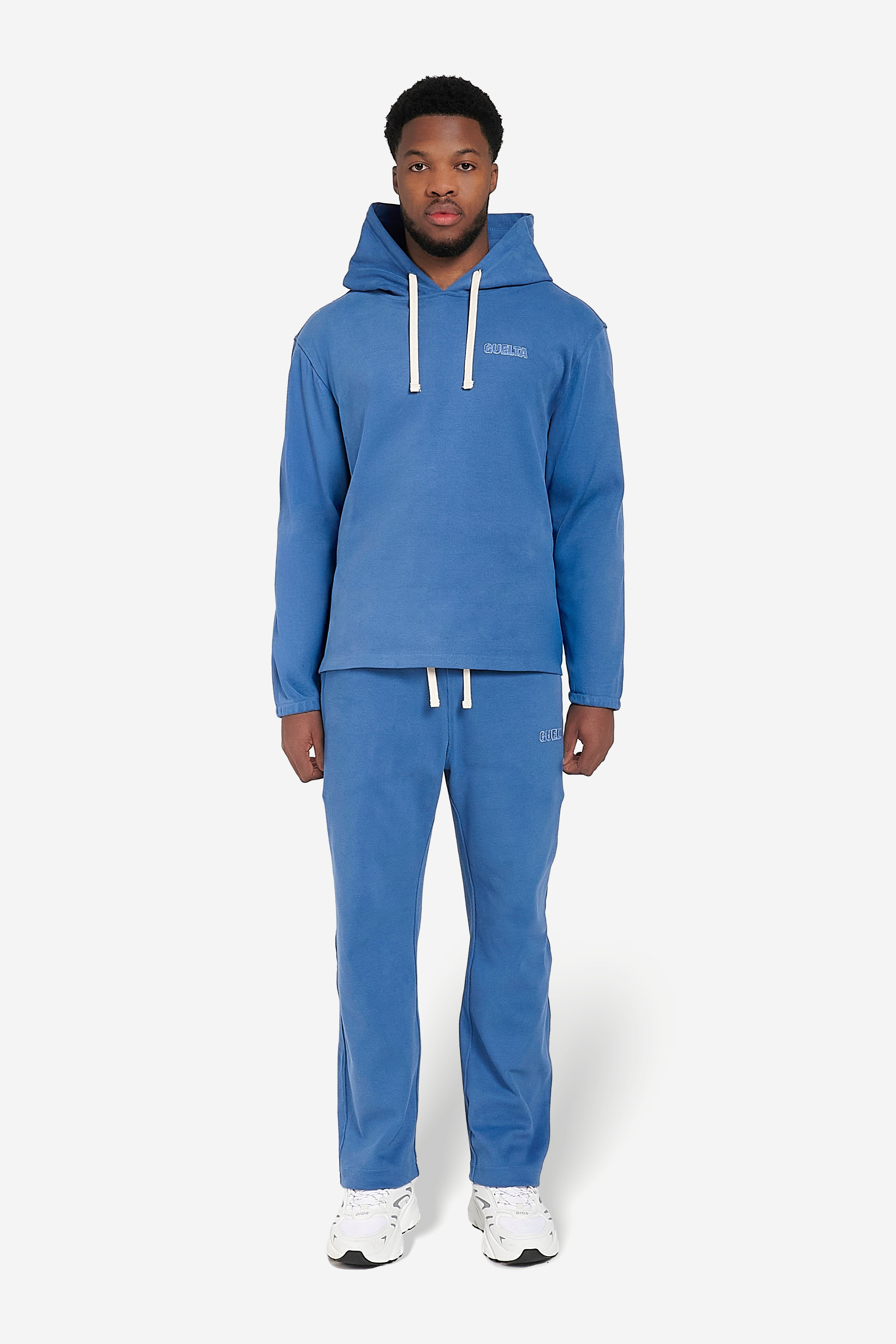 Ribbed Cotton Hoodie - Blue