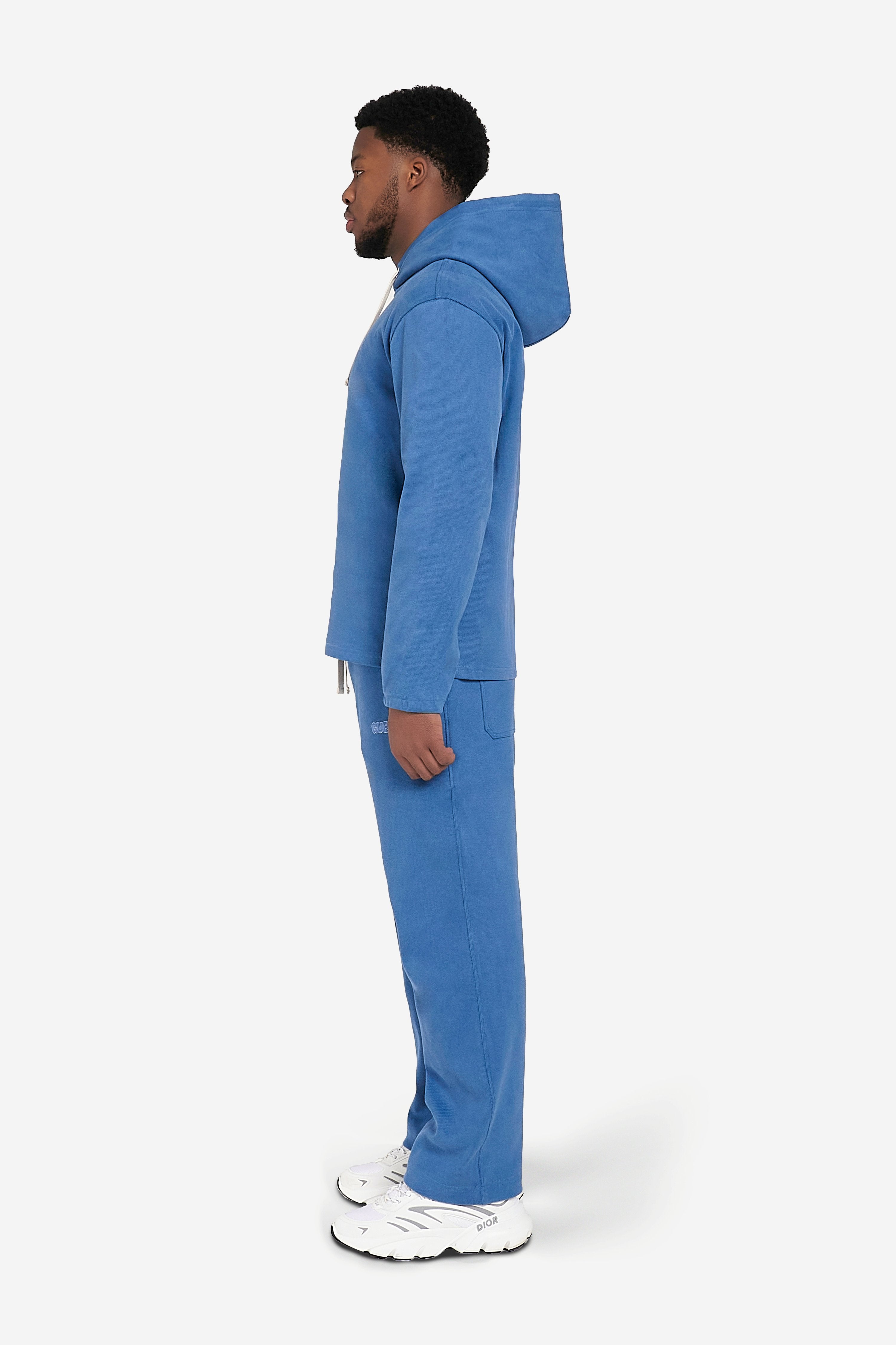Ribbed Cotton Hoodie - Blue