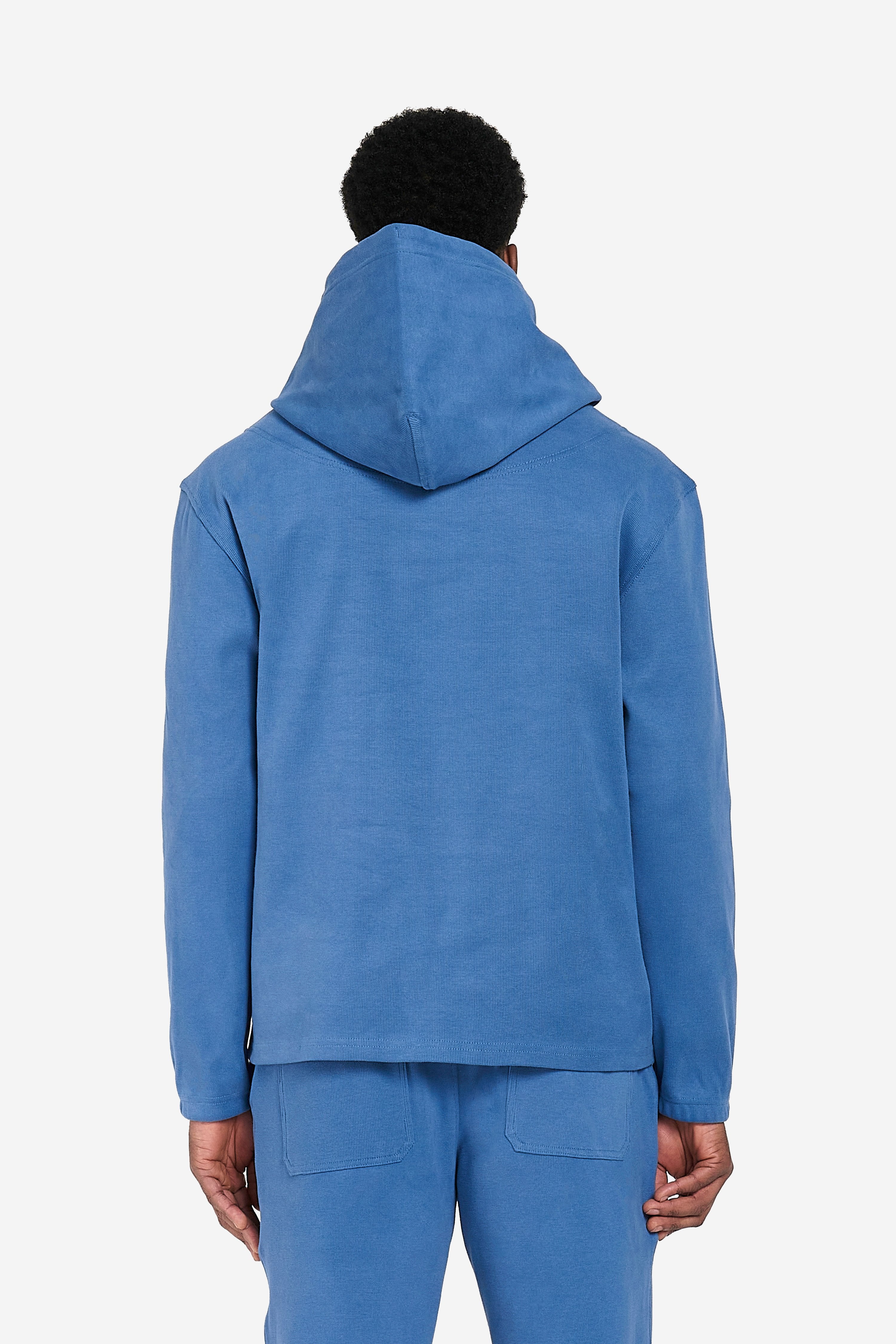 Ribbed Cotton Hoodie - Blue