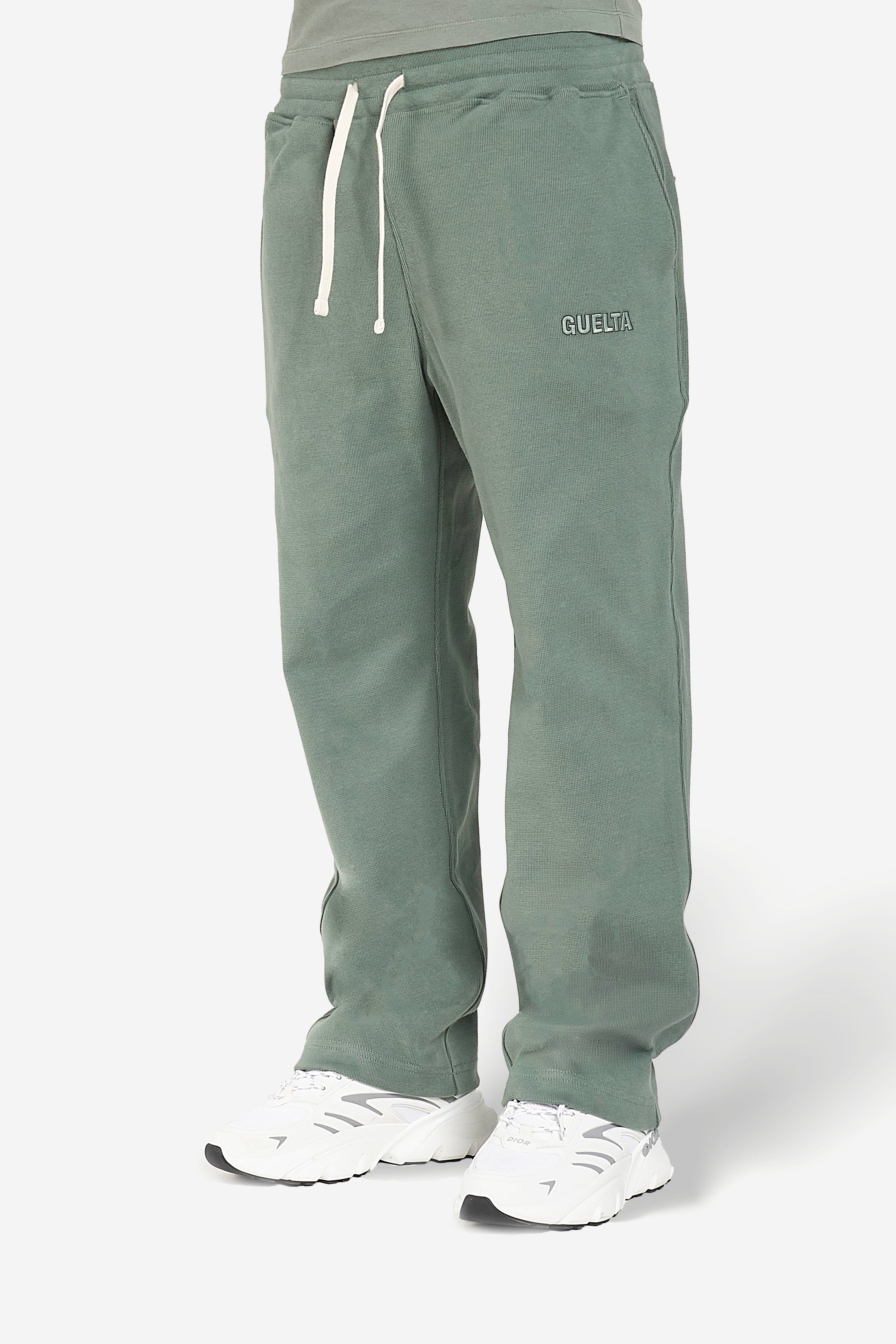 Ribbed Cotton Sweatpants - Green