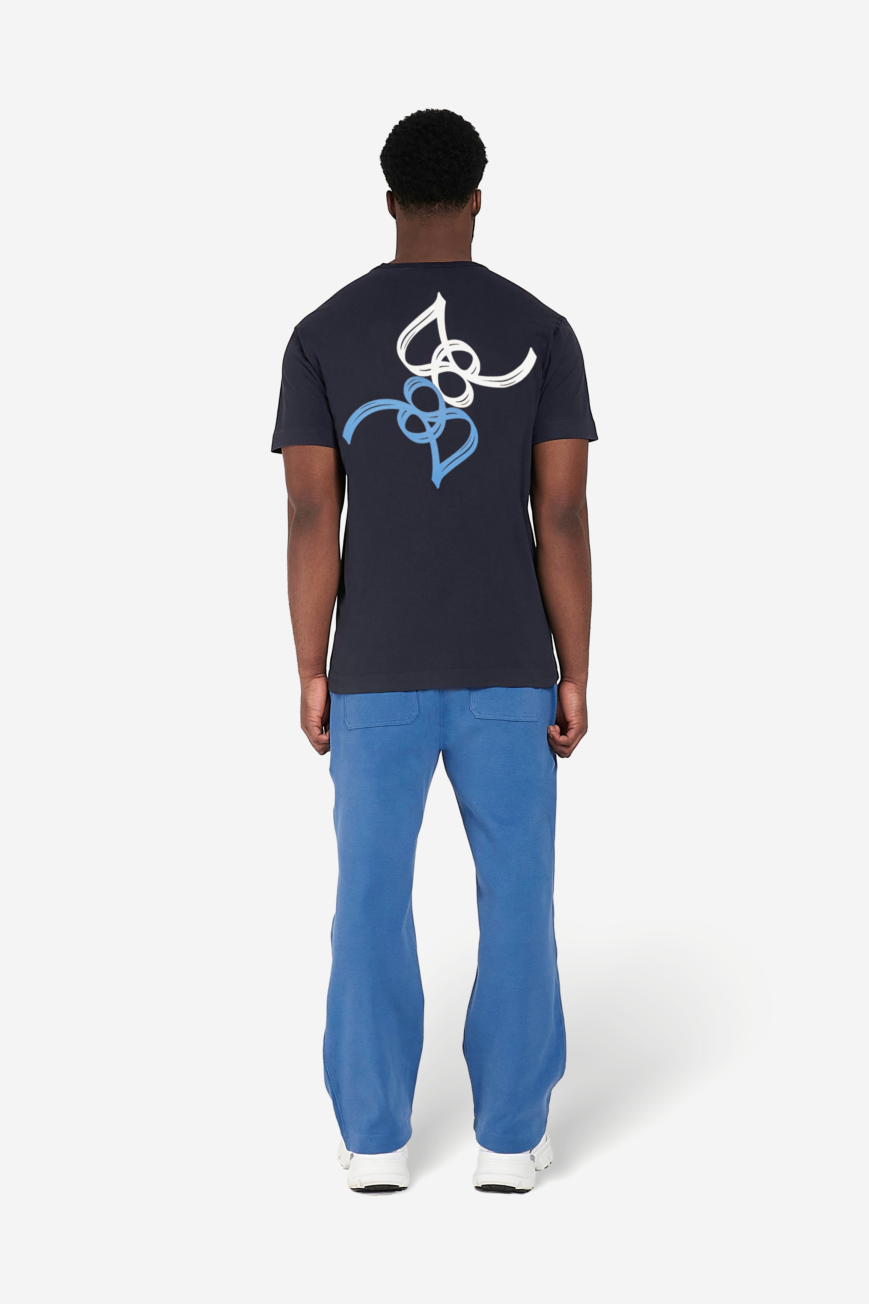 'Calligraphy' Print T-Shirt - Navy Blue